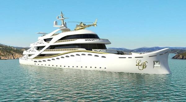 Chiếc du thuyền màu trắng trang nhã này có chiều dài lên tới 80m, hướng tới khách hàng là nữ giới với thiết kế sử dụng pha lê, vàng, lông thú và hoa. Nó có tên La Belle, tức là “Người đẹp”. sieu-du-thuyen-dat-vang-ivivu-1
