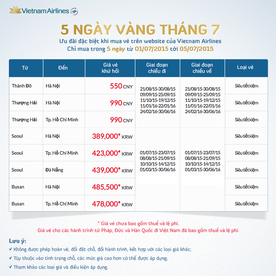 Tham khảo một số chặng bay có khuyến mãi giá tốt trên Vietnam Airlines.