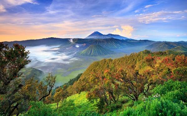 1. Công viên Quốc gia Bromo Tengger Semeru (Malang, Đông Java, Indonesia): Bromo Tengger Semeru nằm ở trung tâm miền Đông Java của Indonesia, có diện tích khoảng 800 km2 và được quy hoạch thành vùng bảo vệ từ năm 1919. Nơi đây có hai ngọn núi lửa đang hoạt động nổi tiếng nhất của Indonesia là núi Bromo và Semeru, đỉnh núi thường xuyên được bao phủ bởi những đám khói. Đây là nơi được nhiều du khách lựa chọn để ngắm mặt trời mọc. 