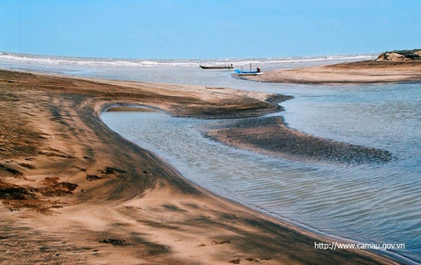 Bãi biển Khai Long: Nơi đây có bãi cát uốn lượn như những con rồng dọc bờ biển ở ấp Khai Long, xã Đất Mũi, huyện Ngọc Hiển. Nằm trong hệ sinh thái rừng ngập mặn của vùng, biển ở đây có vẻ đẹp hoang sơ. Ảnh: camau.gov.vn