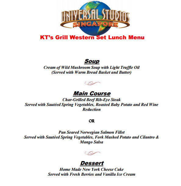 Một set menu ăn trưa tại KT’s Grill.
