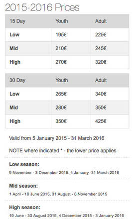 Bảng giá Eurolines 2015-2016.