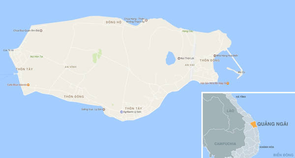 Đảo Lý Sơn và một số địa điểm tham quan trên bản đồ. Ảnh: Google Maps.