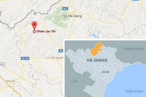 Chiêu Lầu Thi (chấm đỏ trên bản đồ) nằm ở thôn Tân Minh và thôn Chiến Thắng, xã Hồ Thầu, tỉnh Hà Giang. Ảnh: Google Maps.