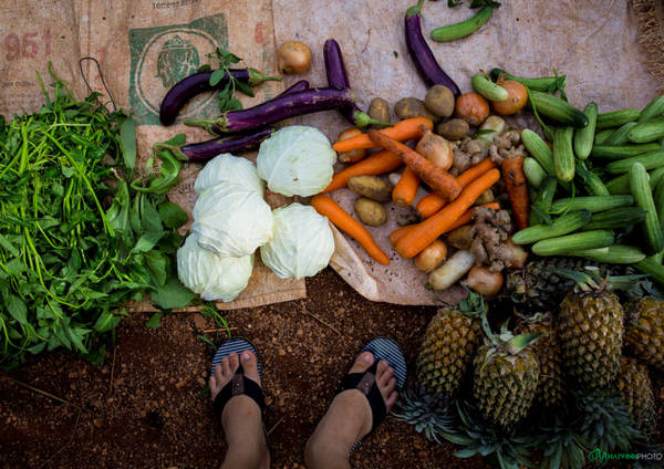 Thực phẩm, nhất là rau củ quả tươi ngon, được cung ứng từ tiểu thương từ khu chợ gần đó.