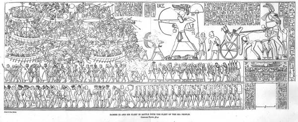 Hải tộc: Theo bách khoa lịch sử cổ đại Ai Cập, hải tộc là nhóm cướp biển tung hoành khắp Địa Trung Hải. Một trong những mục tiêu chính của chúng là Ai Cập. Ngoài một vài dòng mô tả ngắn gọn, sử sách của Ai Cập không nhắc gì đến những kẻ xâm lăng từ biển này. Tài liệu thời Ramses II có nhắc tới hải tộc. Nhóm người này liên kết với dân Hittite nhưng cũng là lính đánh thuê của Vua Ramses. Ảnh: Pinterest.