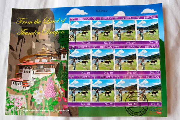 Du khách có thể mua dấu bưu điện có hình gương mặt của mình với giá 4 USD để gửi thư, bưu thiếp cho gia đình tại Thimphu. Ảnh: Whenshetravelstheworld.