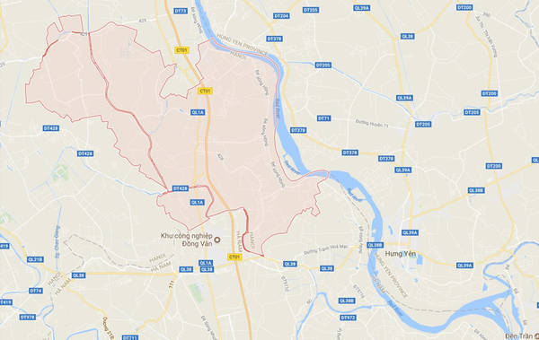 Khu vực huyện Phú Xuyên (khoanh đỏ), Hà Nội trên bản đồ. Ảnh chụp màn hình.