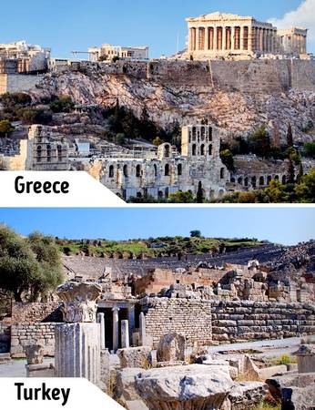 Thành phố cổ Acropolis vẫn còn giữ được những nhà hát, đền đài với nhiều cột lớn đặc trưng cho lối kiến ​​trúc Hy Lạp. Ở quốc gia láng giềng Thổ Nhĩ Kỳ cũng có Ephesus - thành phố cổ có nhiều nét tương đồng với giá trị lịch sử cao nhưng không nổi tiếng bằng Acropolis.