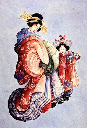 Oiran Nhật Bản trong một tranh vẽ từ xưa.