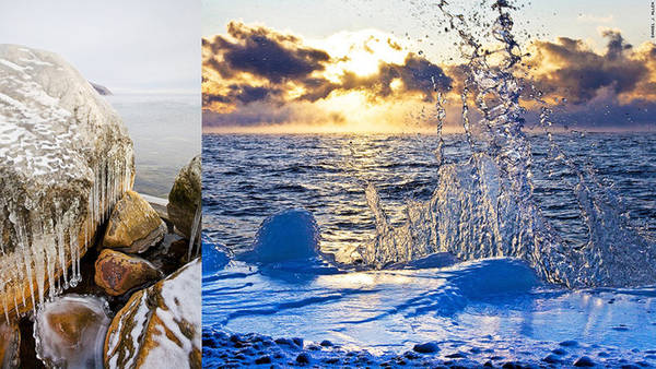 Hồ Baikal, Siberia, Nga Baikal là hồ nước lâu đời và sâu nhất trên trái đất, một số điểm đạt độ sâu 1,6 km. Đây cũng là nơi duy nhất có loài hải cẩu nước ngọt sinh sống trên thế giới. Mỗi khi mùa đông đến, hồ biến thành một thế giới thần tiên, với những hang động băng đá lởm chởm. Hồ còn bao quanh khu trượt băng lớn nhất thế giới. Ảnh: CNN
