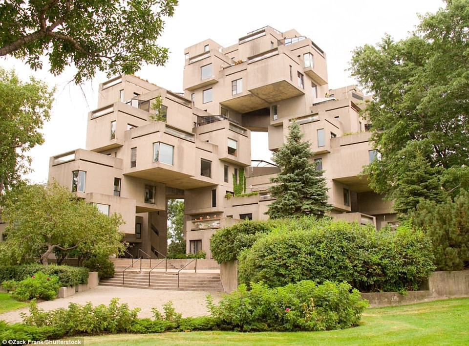 Khu nhà ở Habitat 67 ở Montreal, Canada, được xây dựng theo thiết kế của kiến trúc sư Moshe Safdie người Israel.