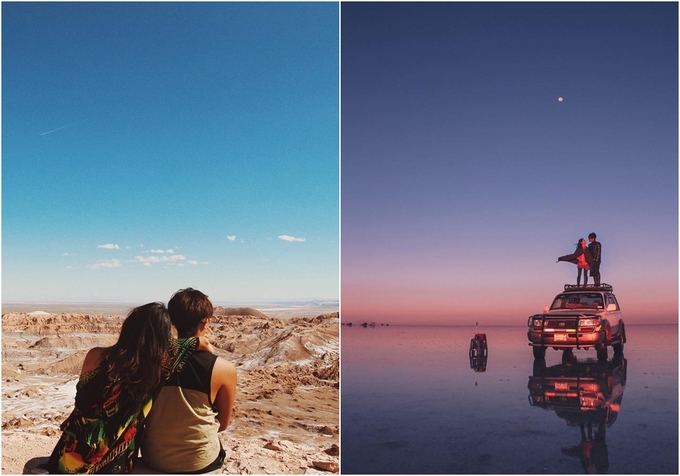 Nam Mỹ thì giống như chiếc cầu nối tình cảm bởi cả hai đều yêu vùng đất này, cùng nhau du lịch qua nhiều quốc gia phía Nam bán cầu, băng qua sa mạc Atacama (Chile), đặt chân đến thánh địa của người Inca (Peru), hay phượt xe địa hình trên 'mặt gương muối' lớn nhất thế giới Salar de Uyuni ở Bolivia... Đây cũng là địa điểm mà cặp vợ chồng chọn làm nơi hưởng tuần trăng mật.