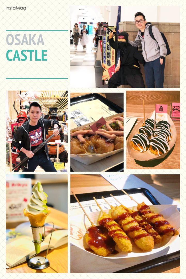 Ăn Takoyaki bên trong Osaka Castle.