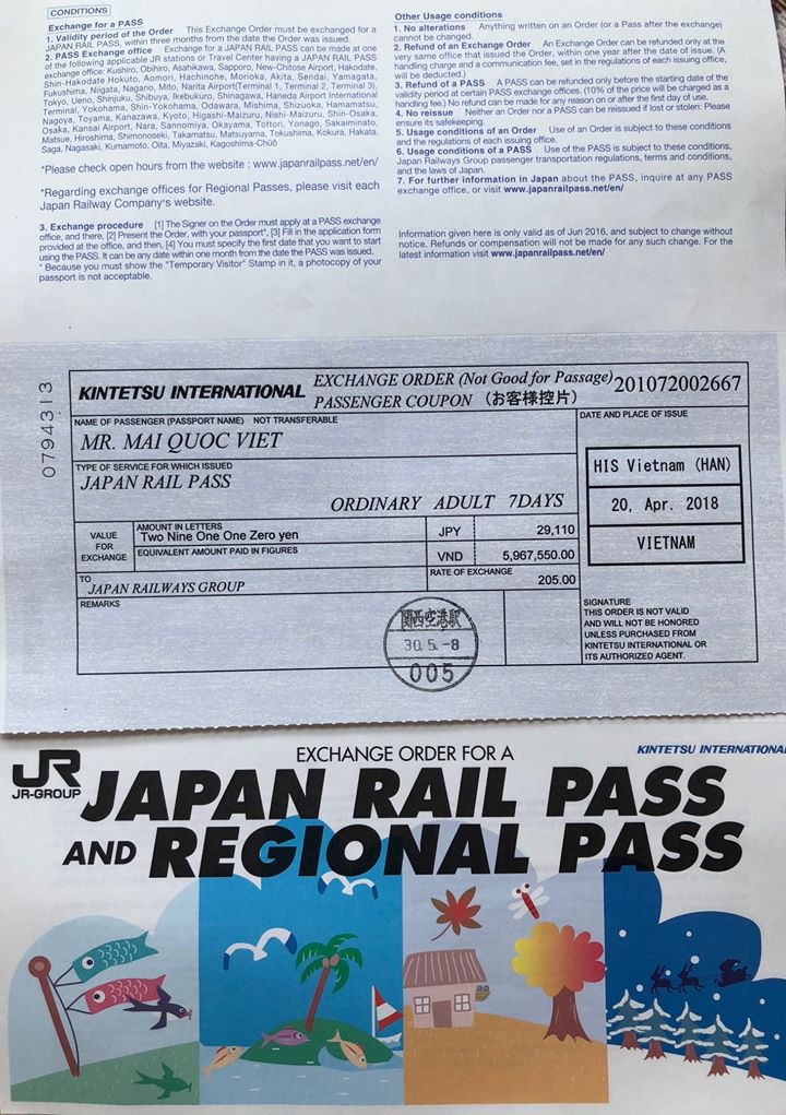 Coupon JR Pass mua tại Việt Nam, sang đổi tại quầy vé JR ở sân bay Kansai