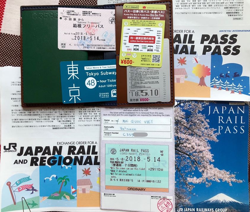 Các loại thẻ JR pass, Kyoto city bus, Tokyo Subway ticket, Hakone freepass