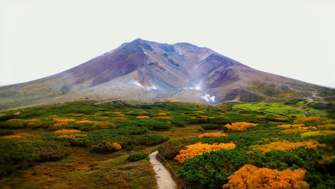 Đỉnh Asahi, Hokkaido  Đỉnh Asahi (hay gọi là Asahi-dake) là đỉnh núi cao nhất ở Hokkaido, thuộc dãy Ishikari, nằm trong Vườn quốc gia Daisetsuzan. Ngọn núi này nổi tiếng là một trong những nơi lá đỏ xuất hiện đầu tiên trong năm ở Nhật Bản. Các cánh rừng ở đây thường chuyển màu từ cuối tháng 8 cho tới cuối tháng 9.  Thời gian đẹp nhất là nửa cuối tháng 9.