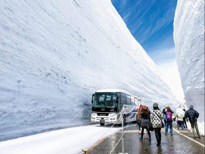 Cung đường tuyết Tateyama Kurobe Alpine nối giữa tỉnh Toyama và Nagano (Nhật Bản) là một trong những địa điểm đông khách nhất vào mùa đông ở xứ sở mặt trời mọc. Nơi đây nổi tiếng với con đường tuyết dựng đứng, vuông vức, sừng sững chỉ xuất hiện vào chính giữa mùa đông. Ảnh: Alpen-route