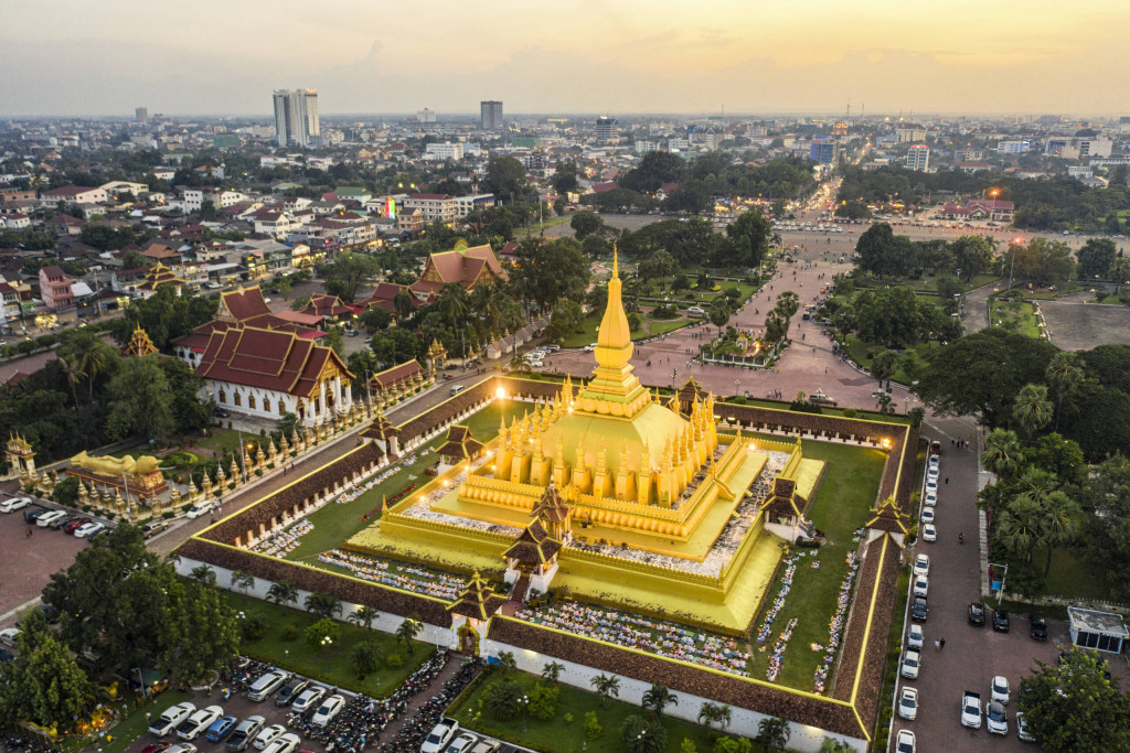 An aerial view of That Luang, Vientiane, Laos