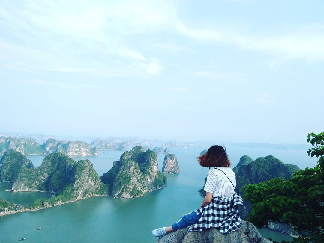 Panoramic view of Ha Long Bay from Bai Tho Mountain in March