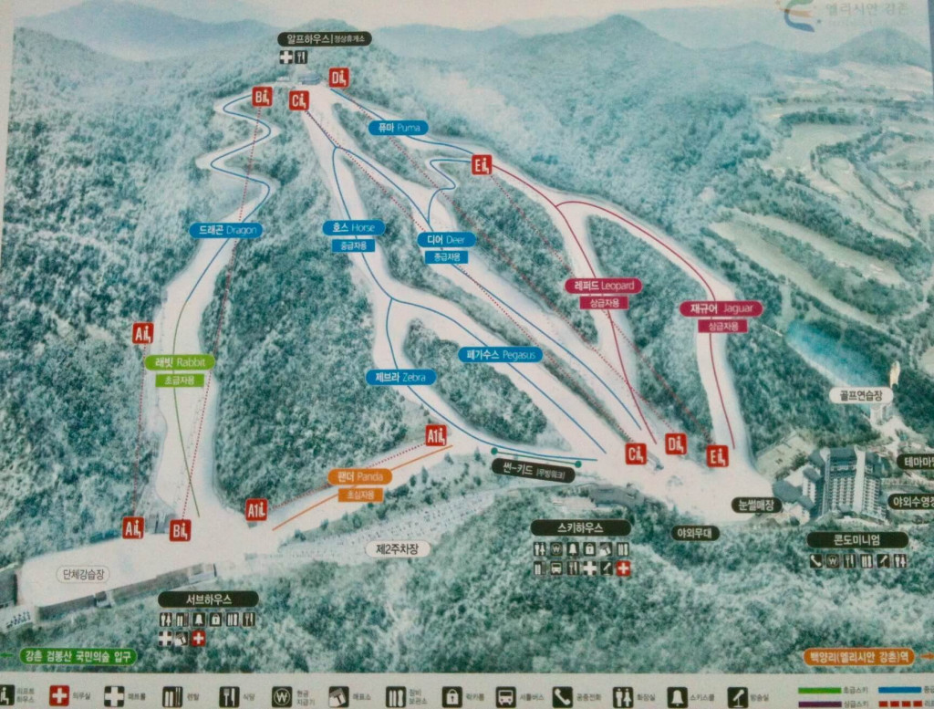 Bản đồ hướng dẫn đường trượt tại khu trượt tuyết Elysian