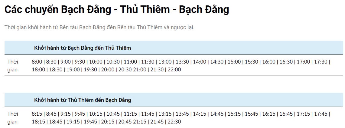 Lịch trình chuyến Bạch Đằng - Thủ Thiêm - Bạch Đằng