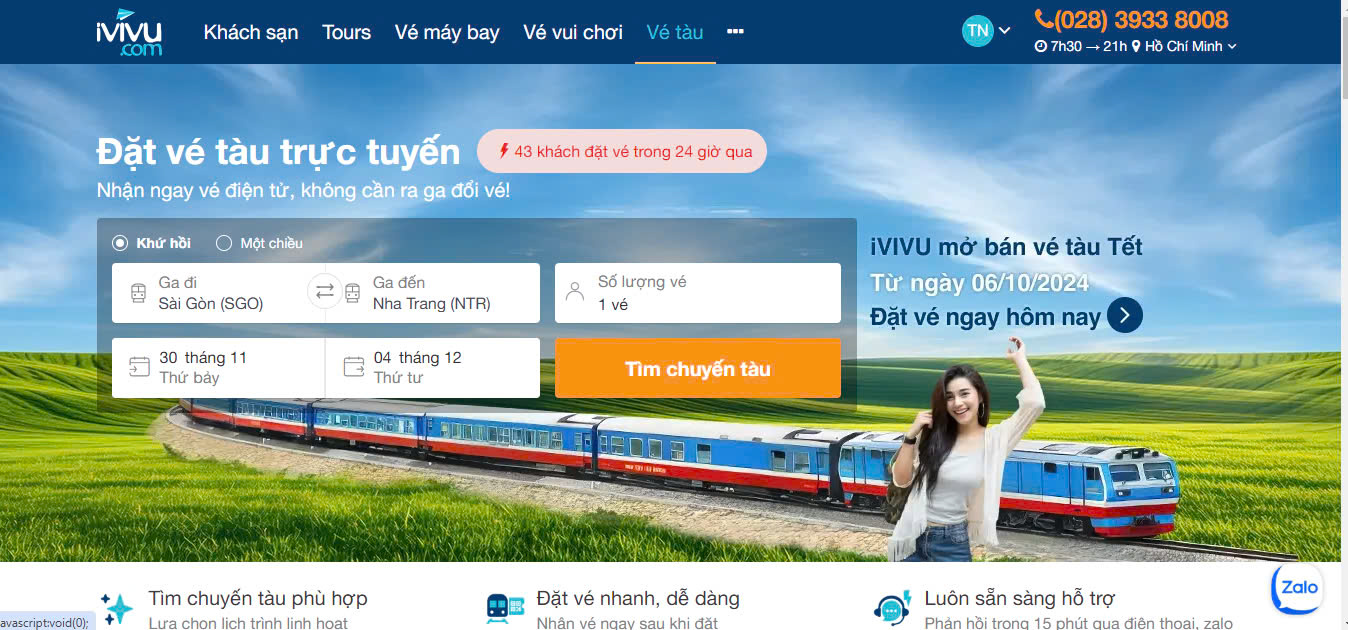 Giao diện đặt vé tàu