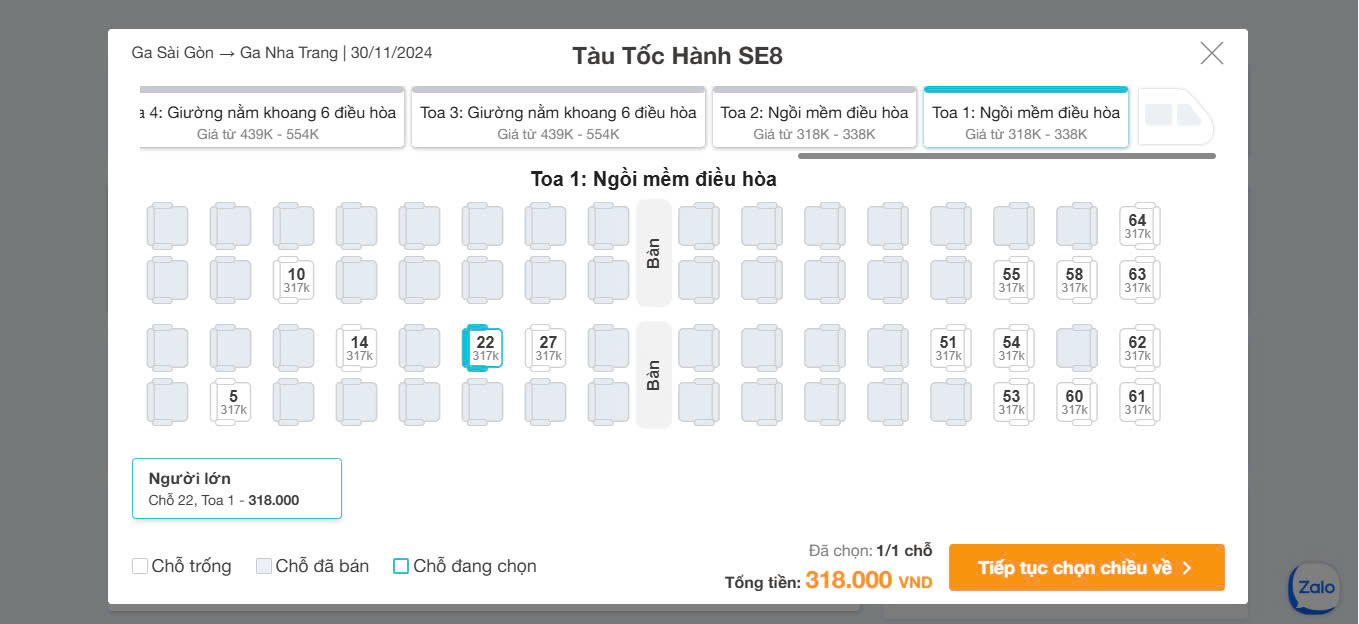 Chọn chuyến tàu đi