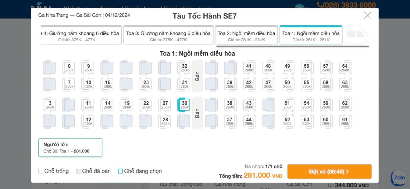 Chọn chuyến tàu về