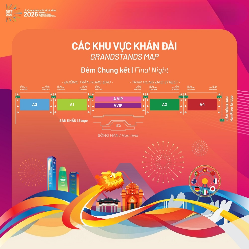 Sơ đồ khán đài xem Lễ hội pháo hoa Quốc tế Đà Nẵng