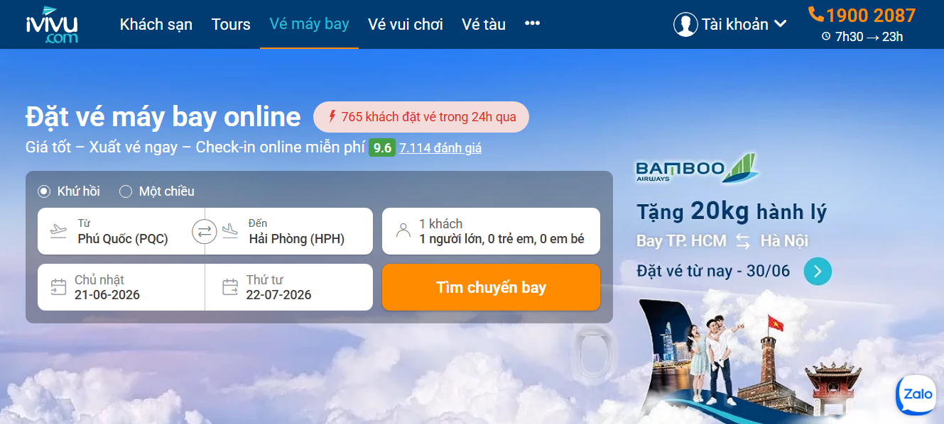 Đặt vé máy bay giá tốt tại iVIVU.com